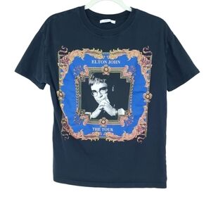 Zara Elton John The Tour World 1992-1993 Black T Shirt Women's Small‎ Band Tee
